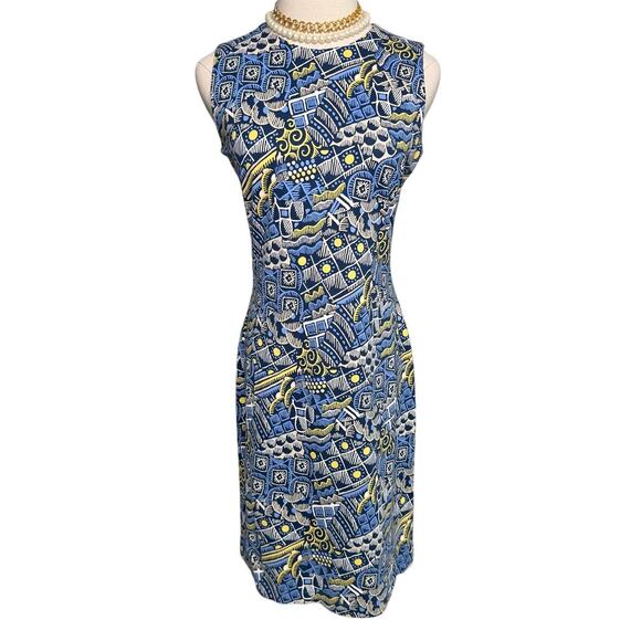 J. McLaughlin Talavera Devon patterned sheath dress blue yellow tan size XS - Picture 9 of 9